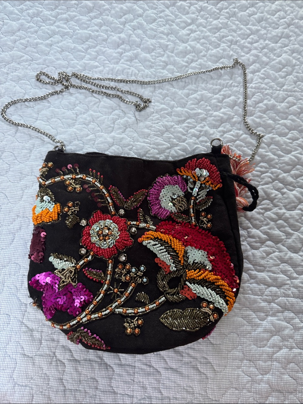 Primark Black Crossbody Bag with Multicolor Sequin Floral Embroidery